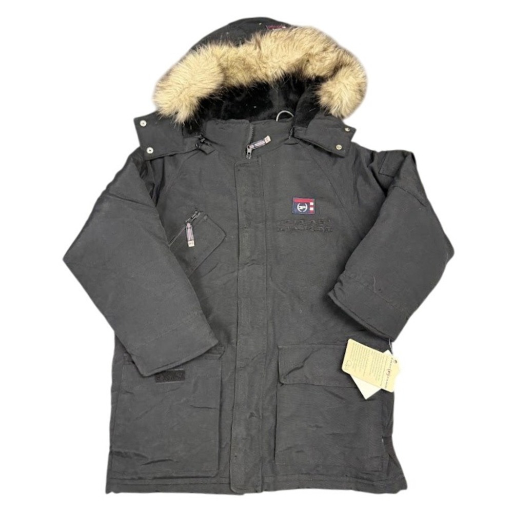 VIntage Phat Farm Kids Black Hooded Parka Jacket Faux Fur Trim Size 7